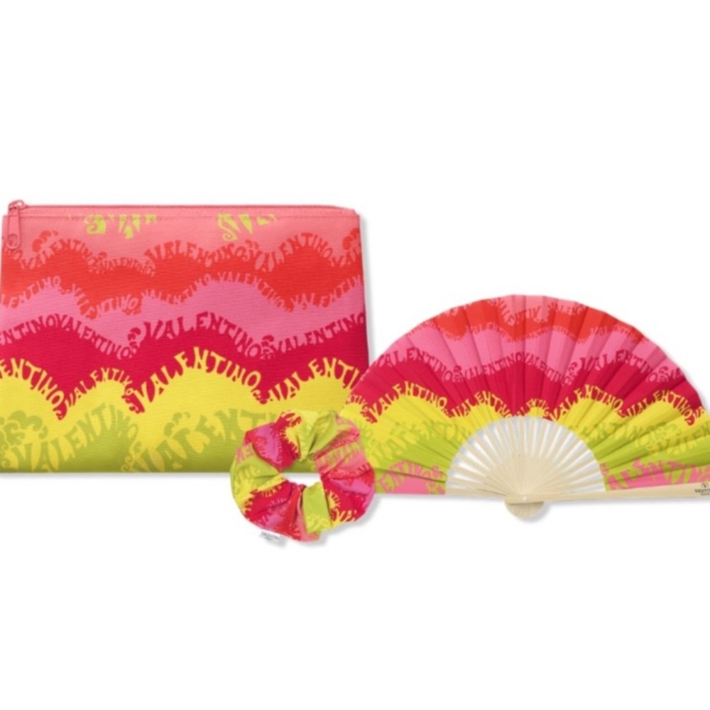 Valentino Cosmetic Bag Hair Scrunchie Folding Fan Beauty Set Summer New